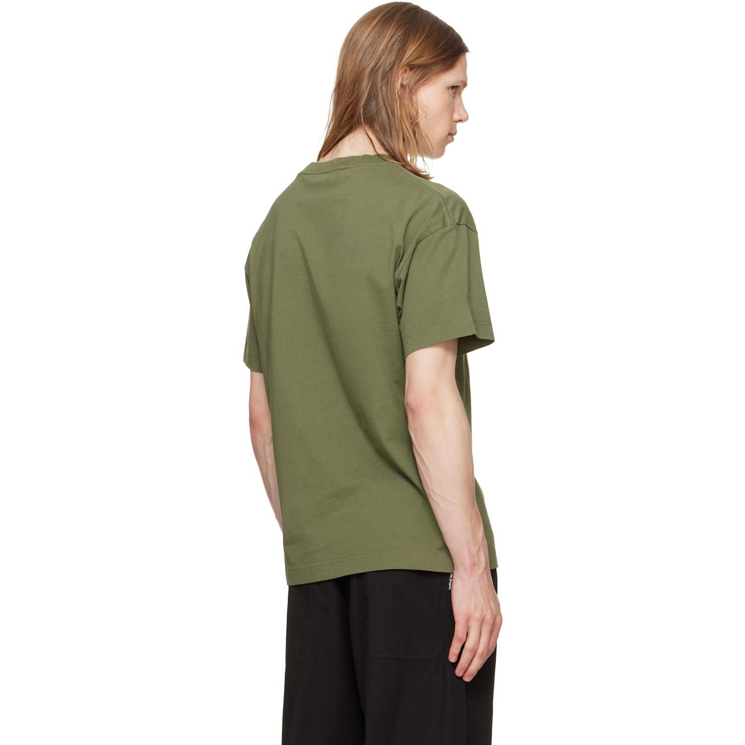  Palm Angels Khaki Neck Logo Regular T-shirt 