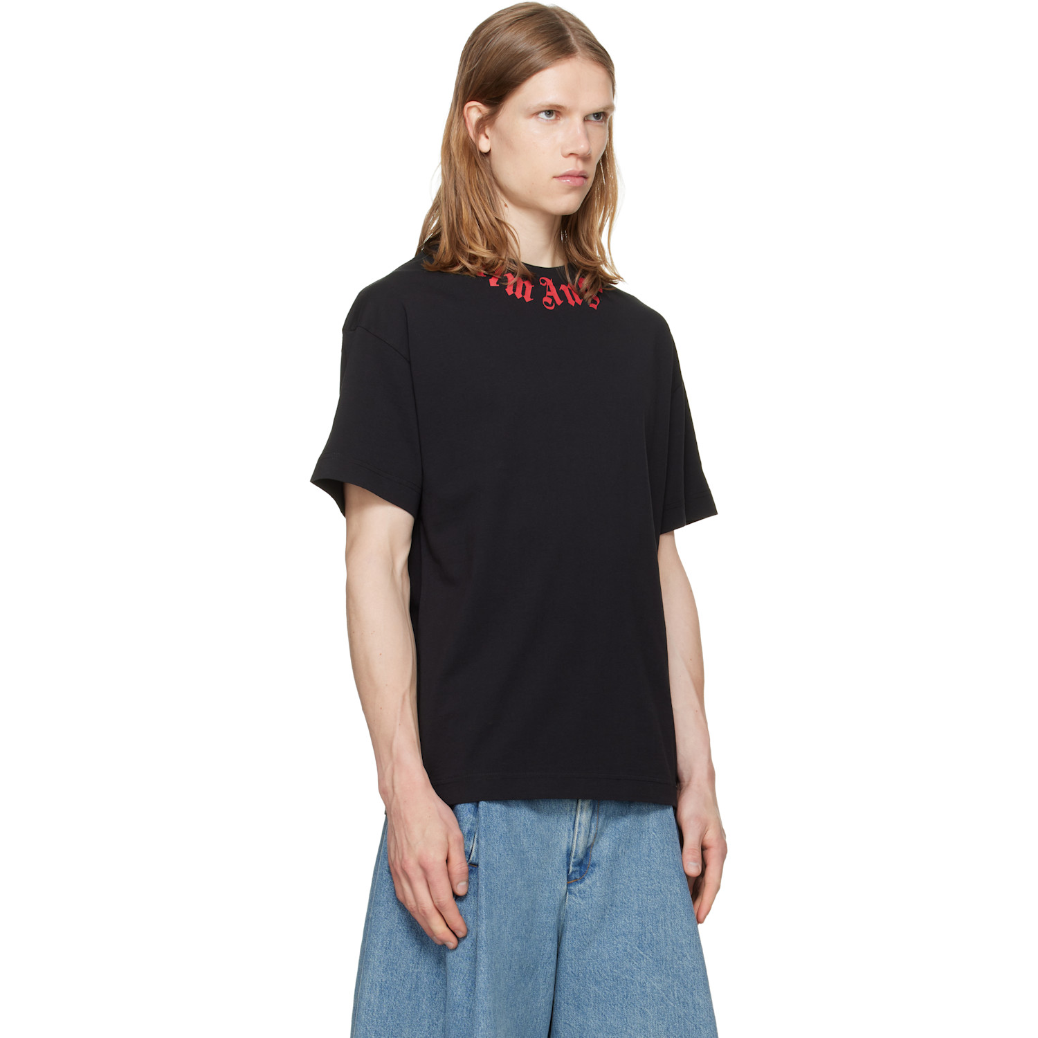  Palm Angels Black Neck Logo Regular T-shirt 