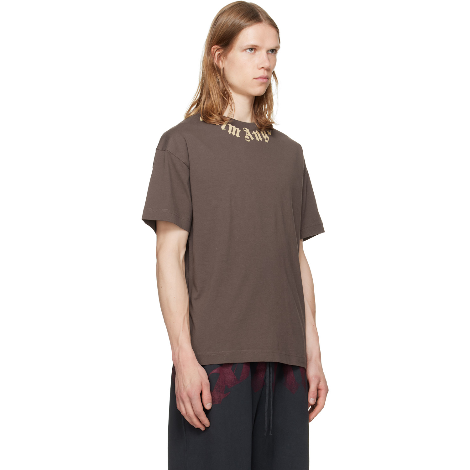  Palm Angels Brown Neck Logo Regular T-shirt 