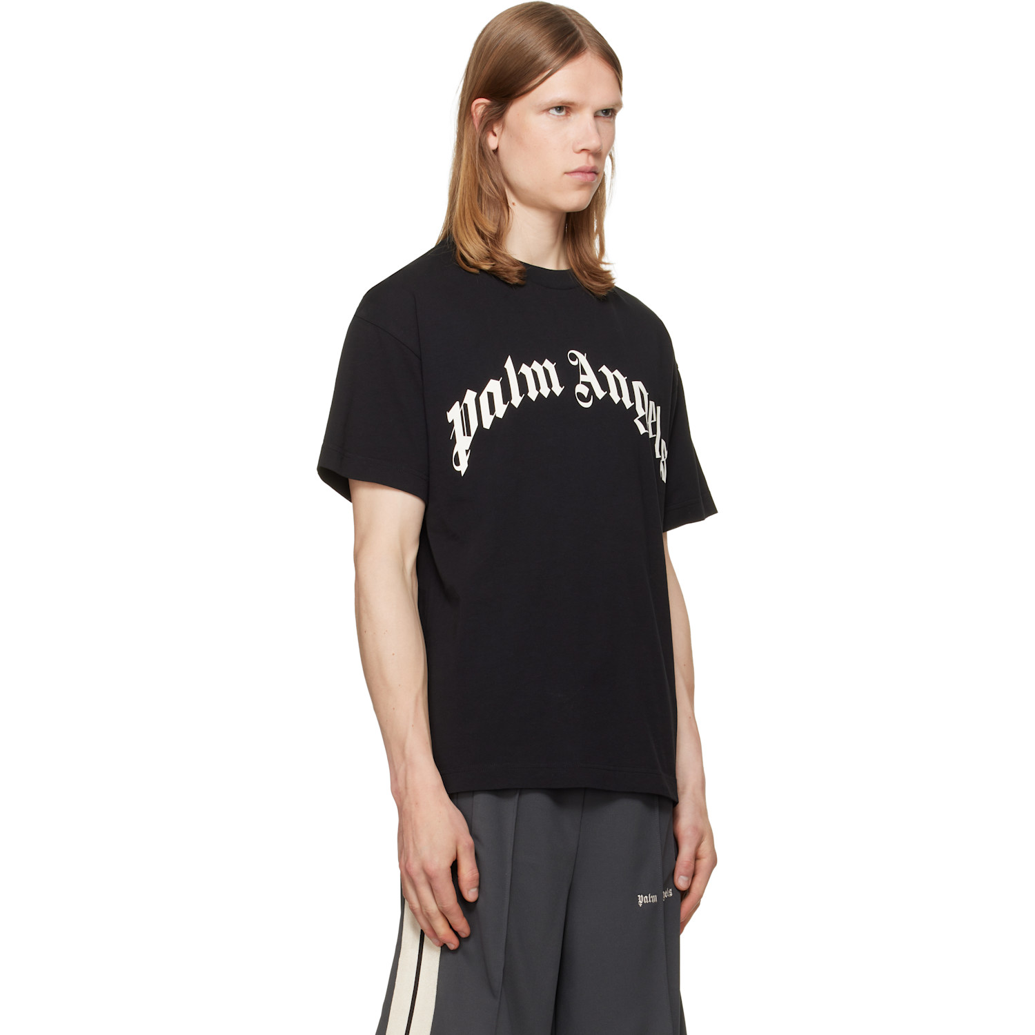  Palm Angels Black Curved Logo T-shirt 