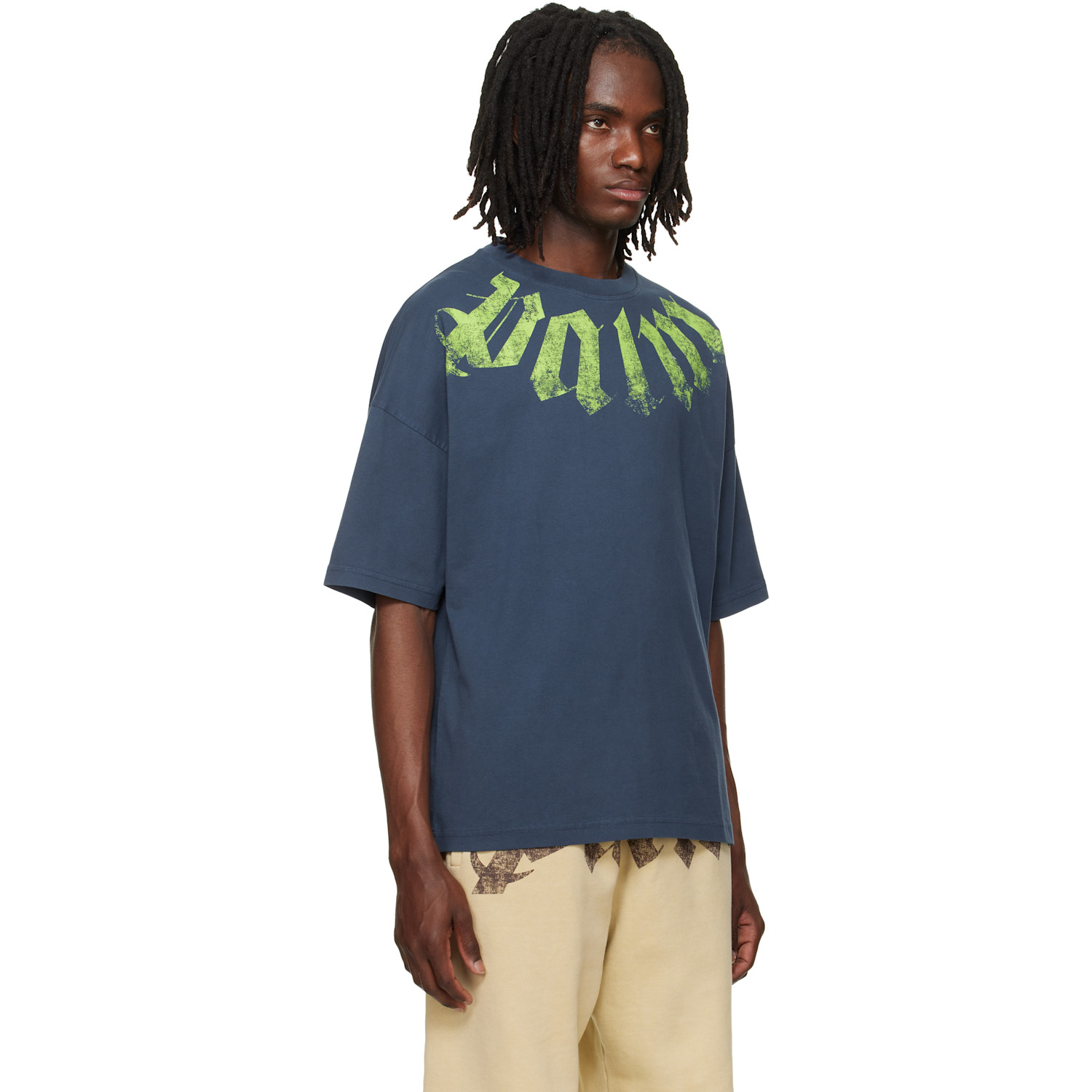  Palm Angels Navy Big Neck Logo Loose T-shirt 