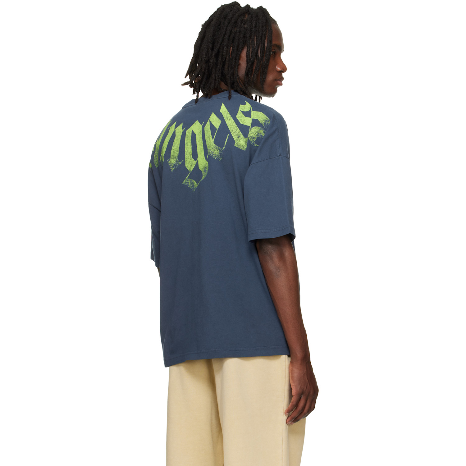 Palm Angels Navy Big Neck Logo Loose T-shirt 