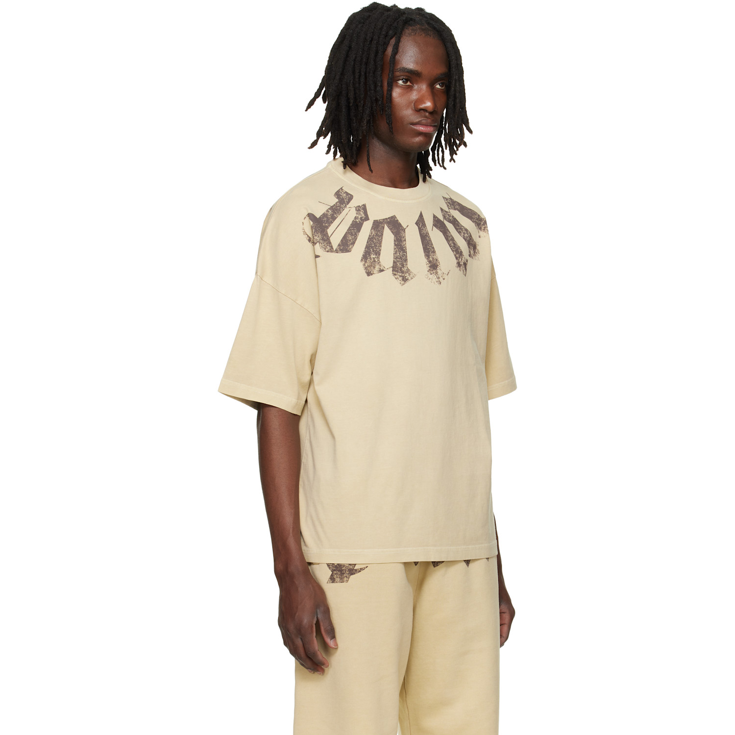  Palm Angels Beige Big Neck Logo Loose T-shirt 
