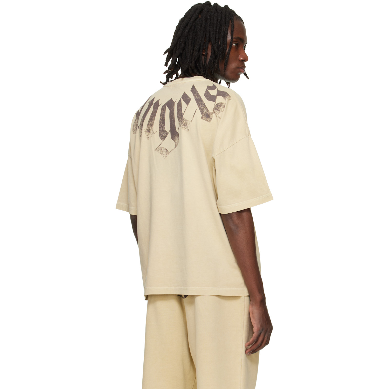  Palm Angels Beige Big Neck Logo Loose T-shirt 