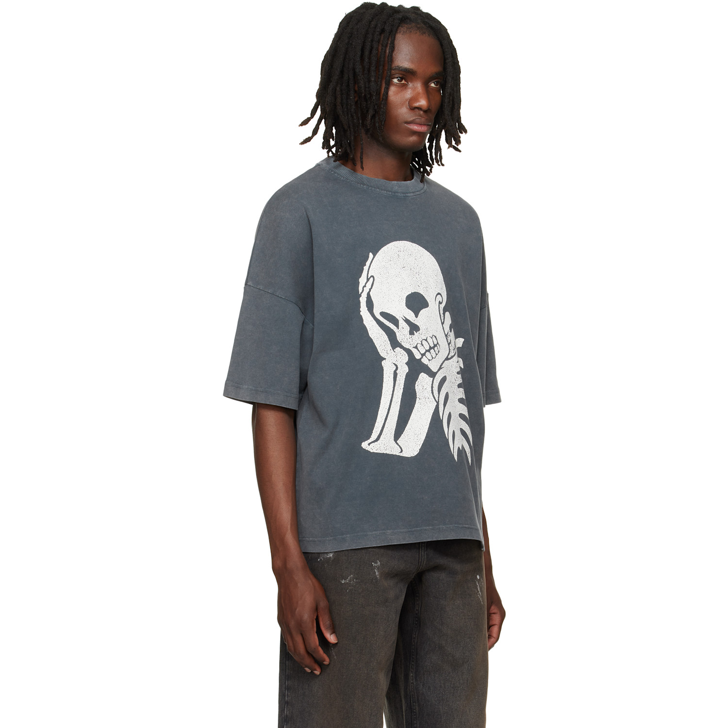  Palm Angels Gray Skull Loose T-shirt 