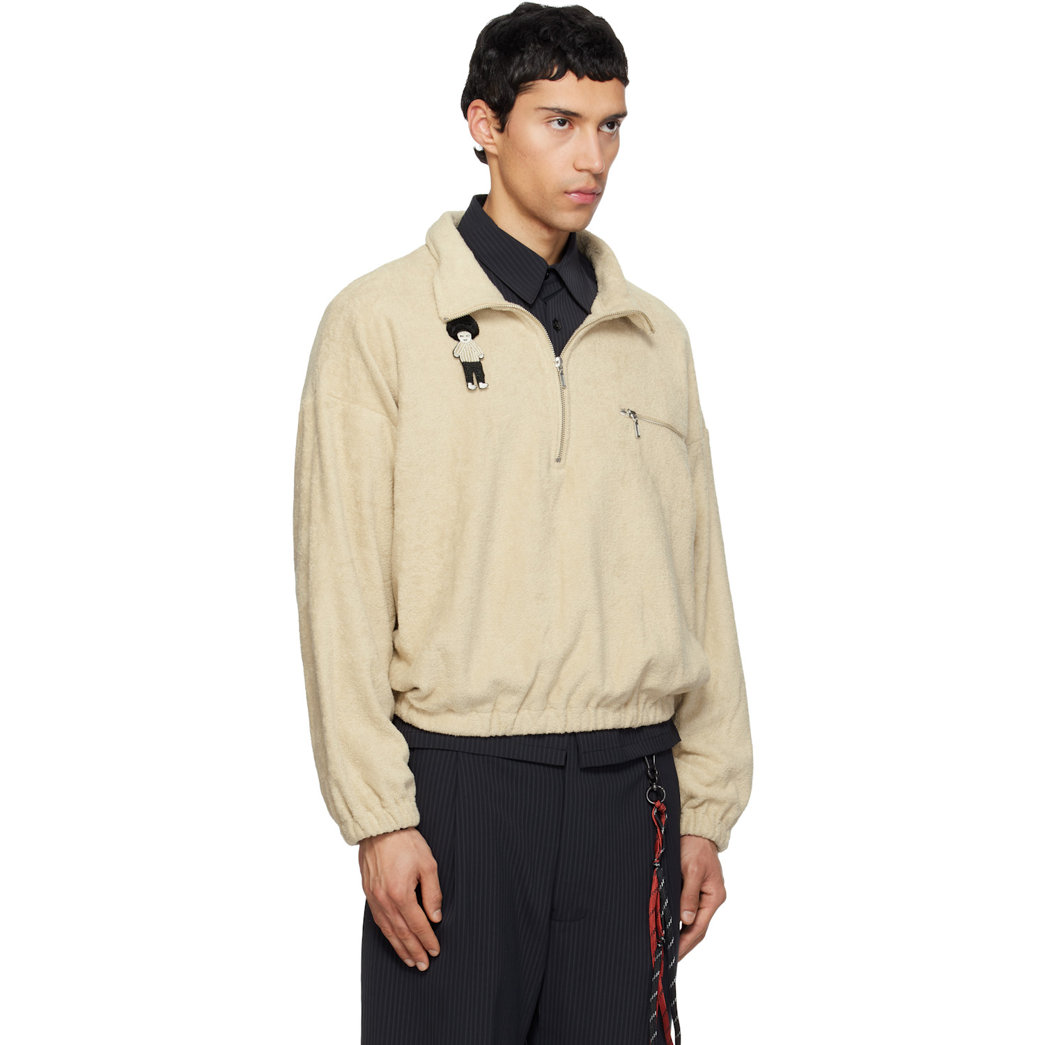  Song For The Mute Beige Zip Funnel Sweatshirt 