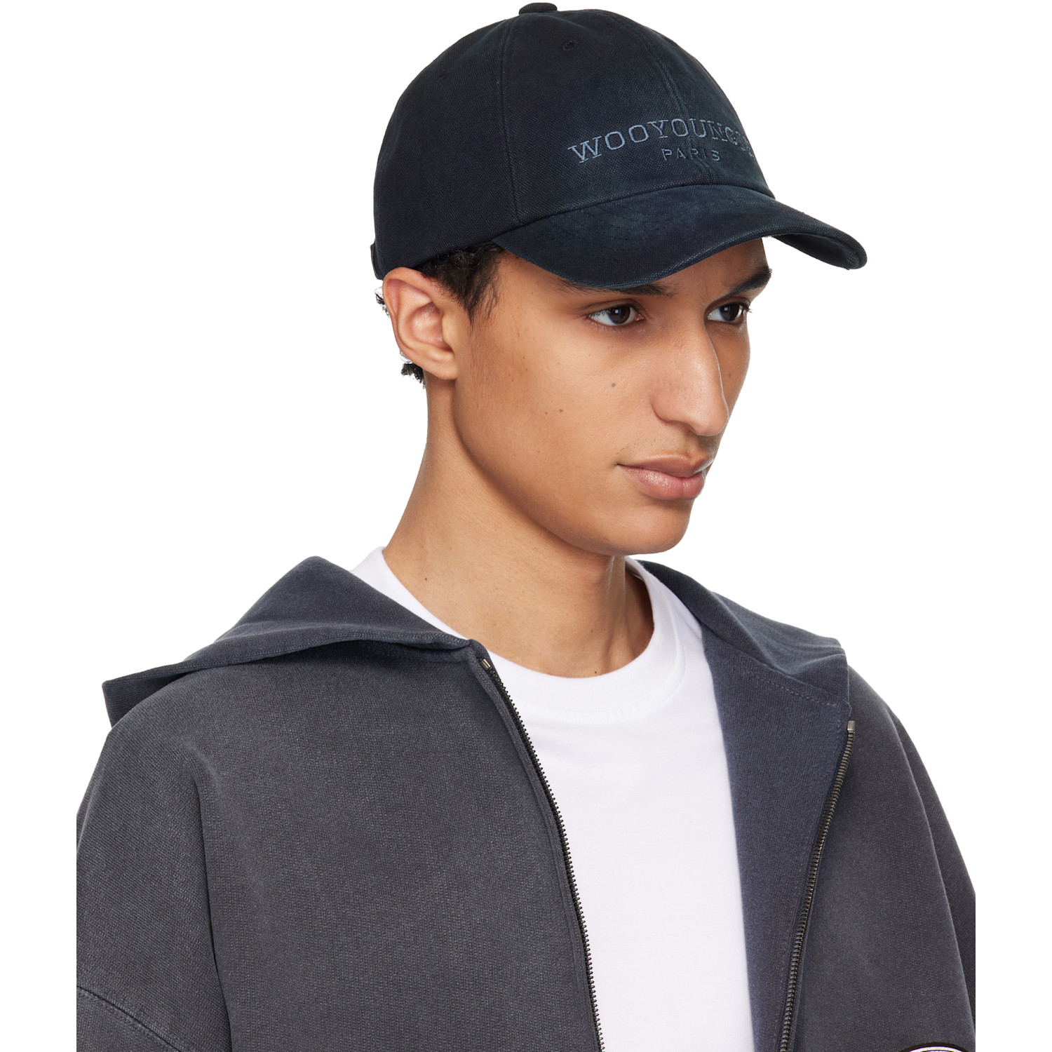  Wooyoungmi Navy Dyed Logo Ball Cap 