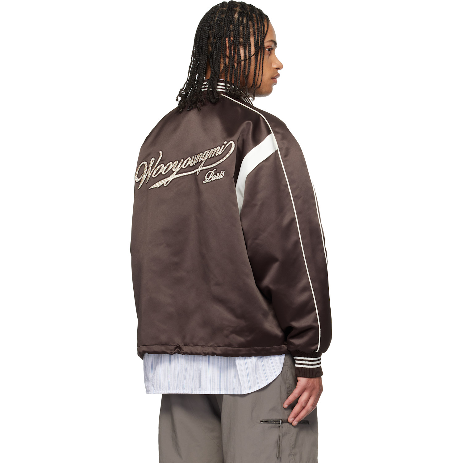  Wooyoungmi Brown Logo Baseball Bomber Jacket 