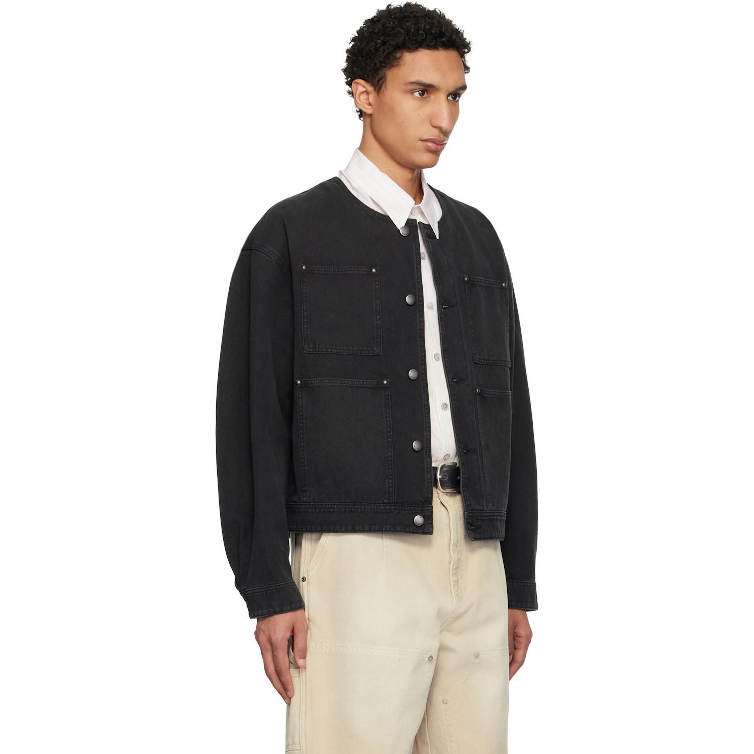 Wooyoungmi Black Collarless Dyed Jacket 