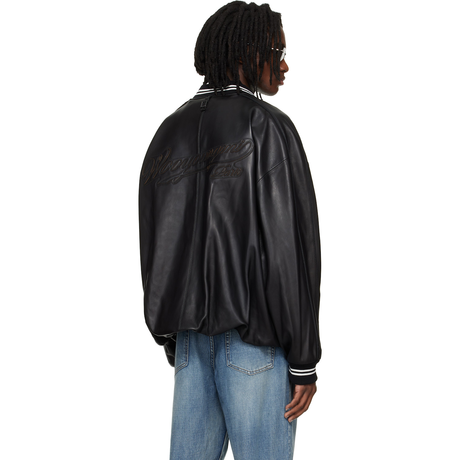  Wooyoungmi Black Leather Baseball Jacket 