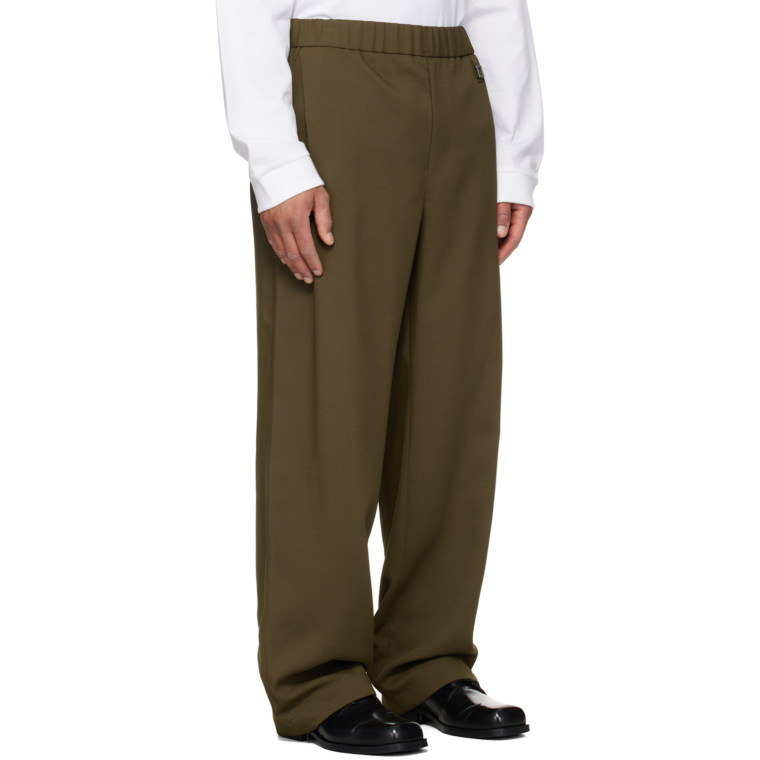  Wooyoungmi Khaki Twill Elasticized Waist Trousers 