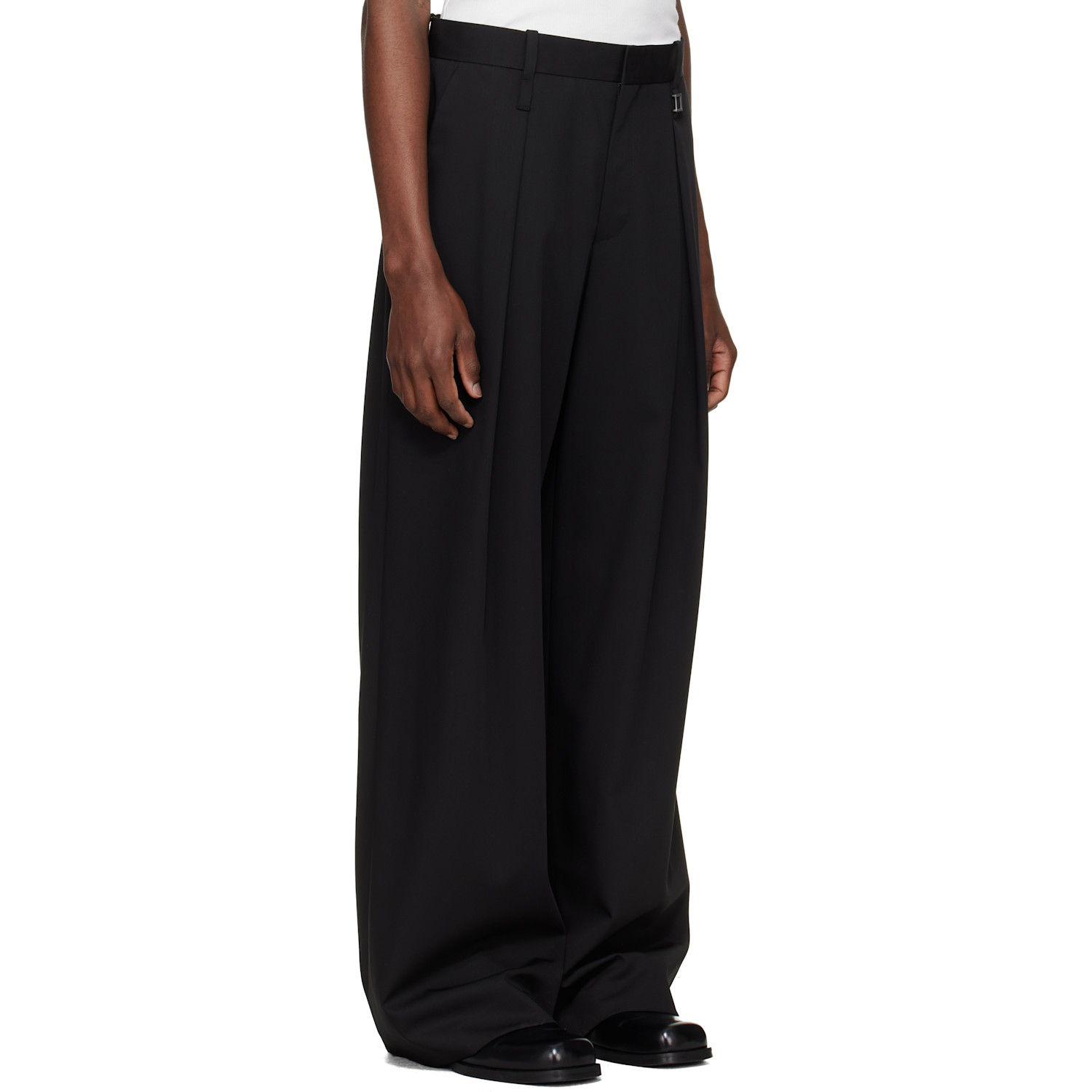  Wooyoungmi Black One-tuck Wide Wool Trousers 