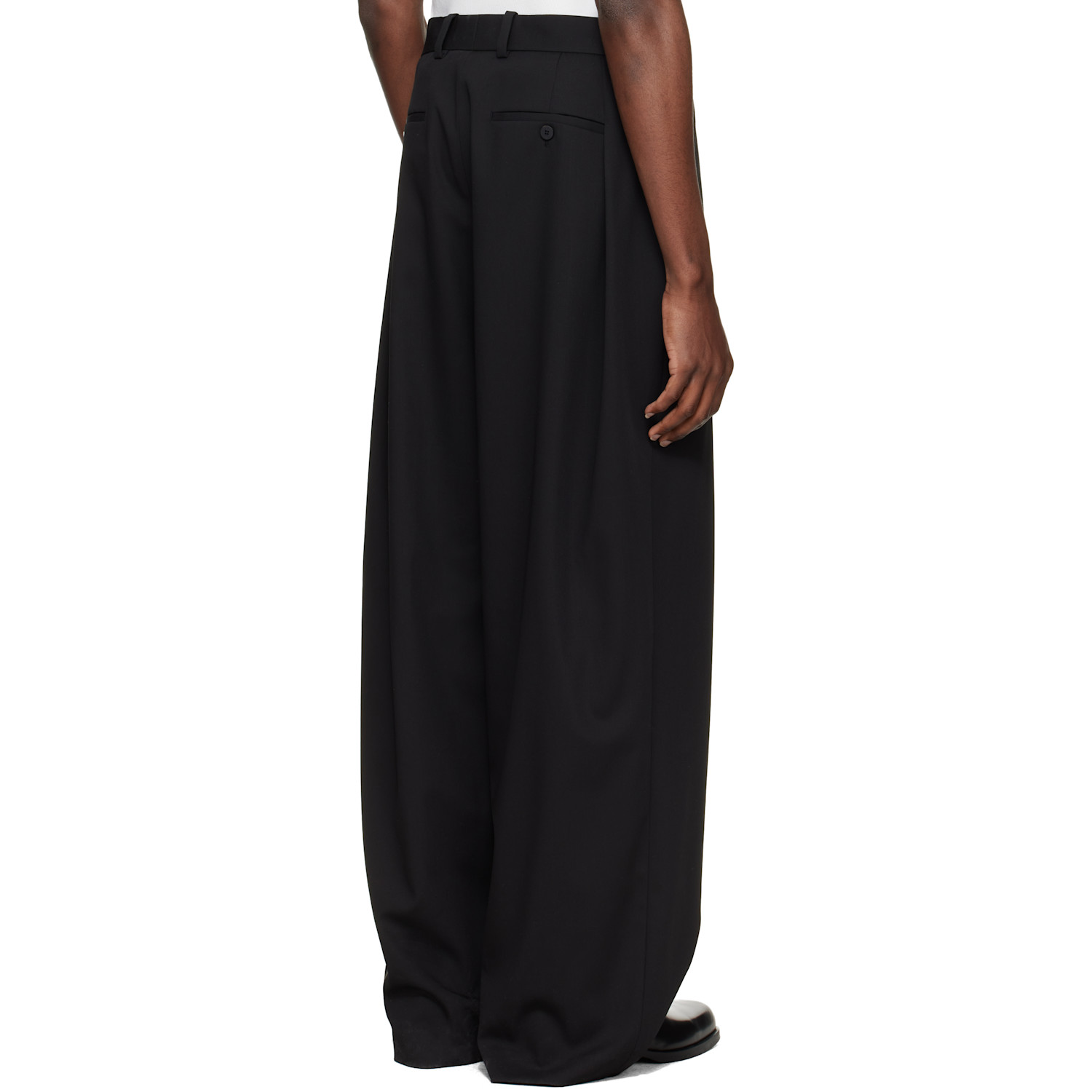  Wooyoungmi Black One-tuck Wide Wool Trousers 