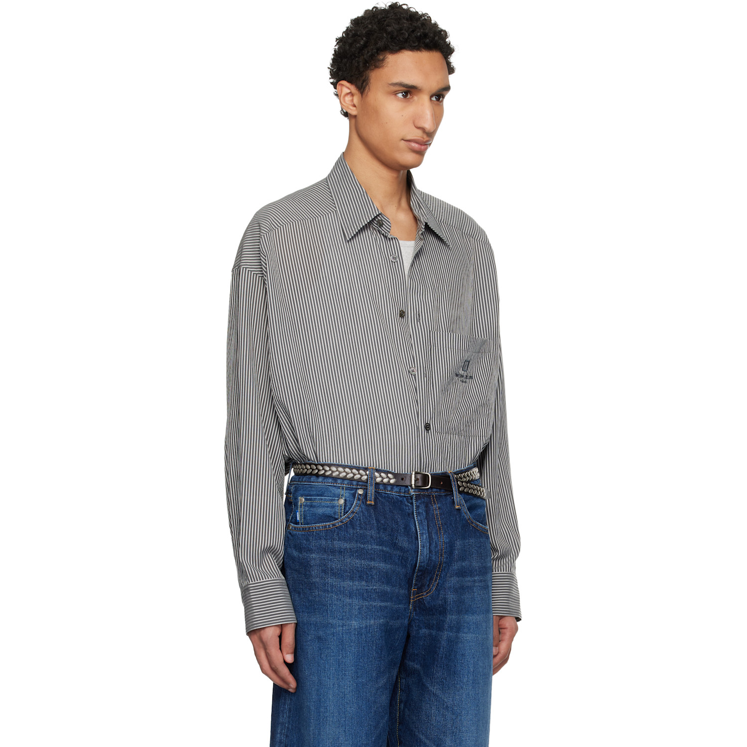  Wooyoungmi Black Stripe Over Size Shirt 
