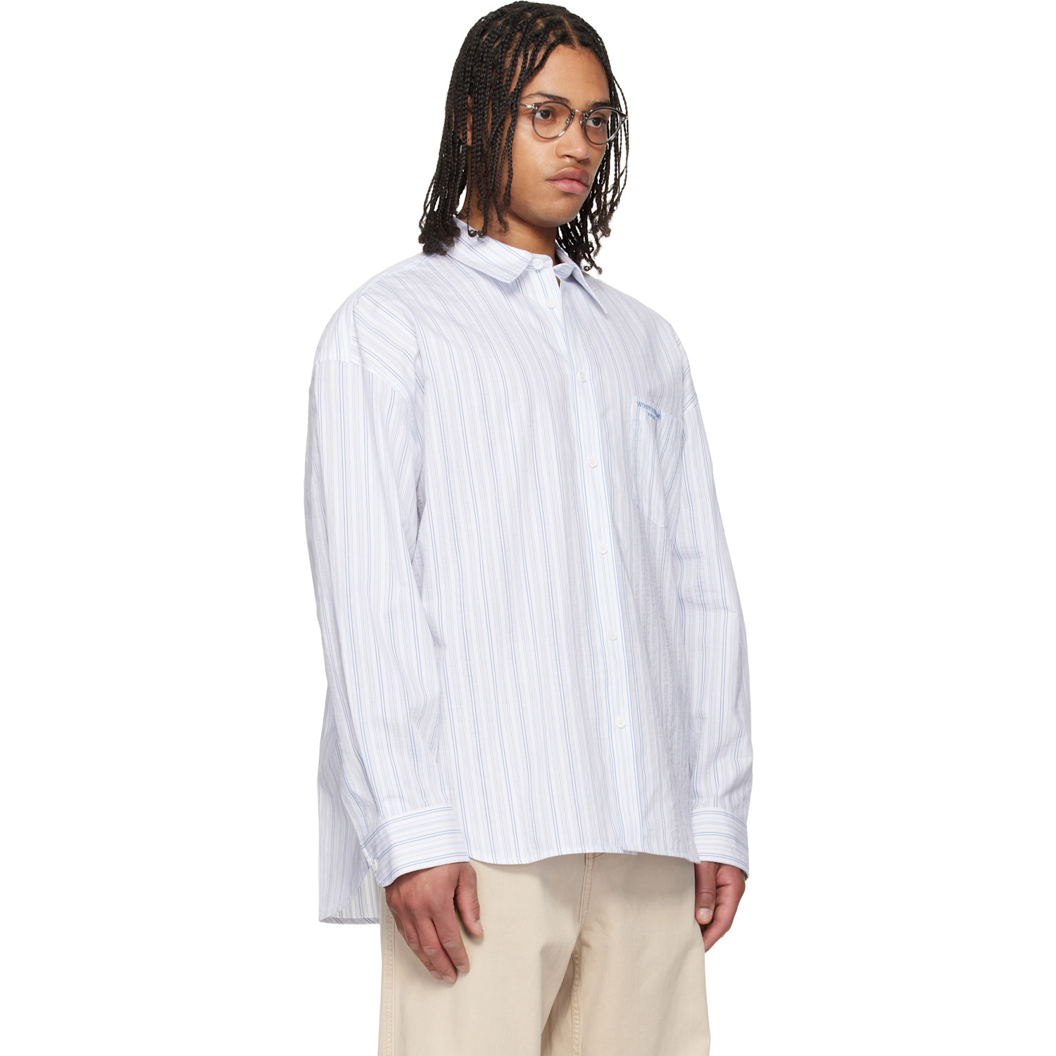  Wooyoungmi Blue Oversized Stripe Shirt 