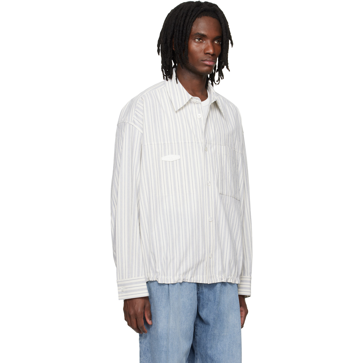  Wooyoungmi Blue Stripe Patch Shirt 