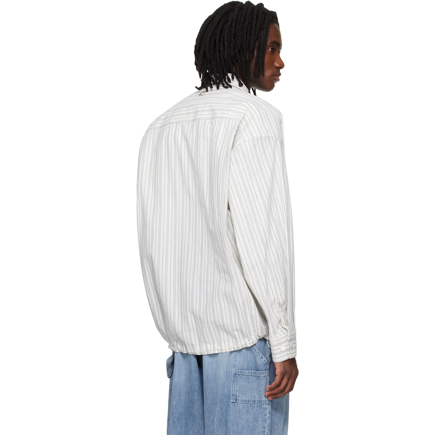  Wooyoungmi Blue Stripe Patch Shirt 