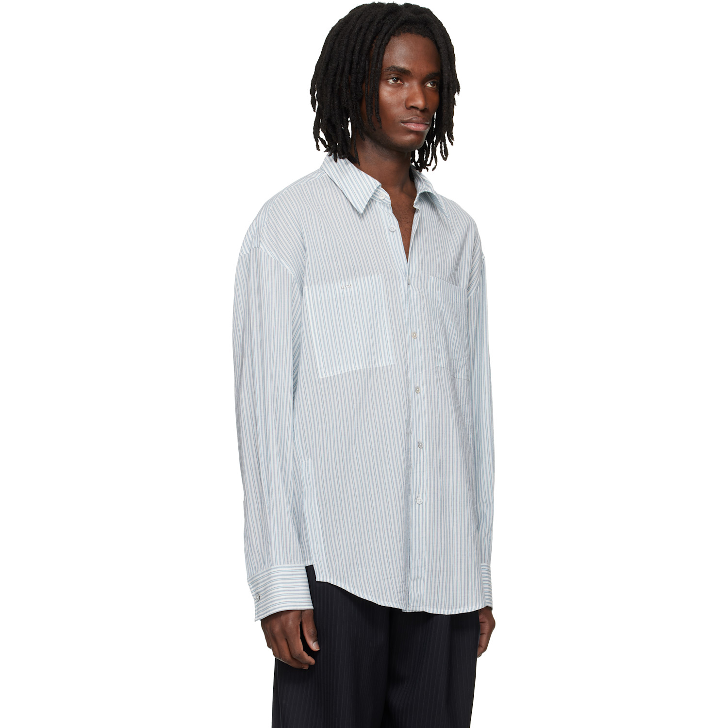  Wooyoungmi Blue Stripe Back Logo Shirt 