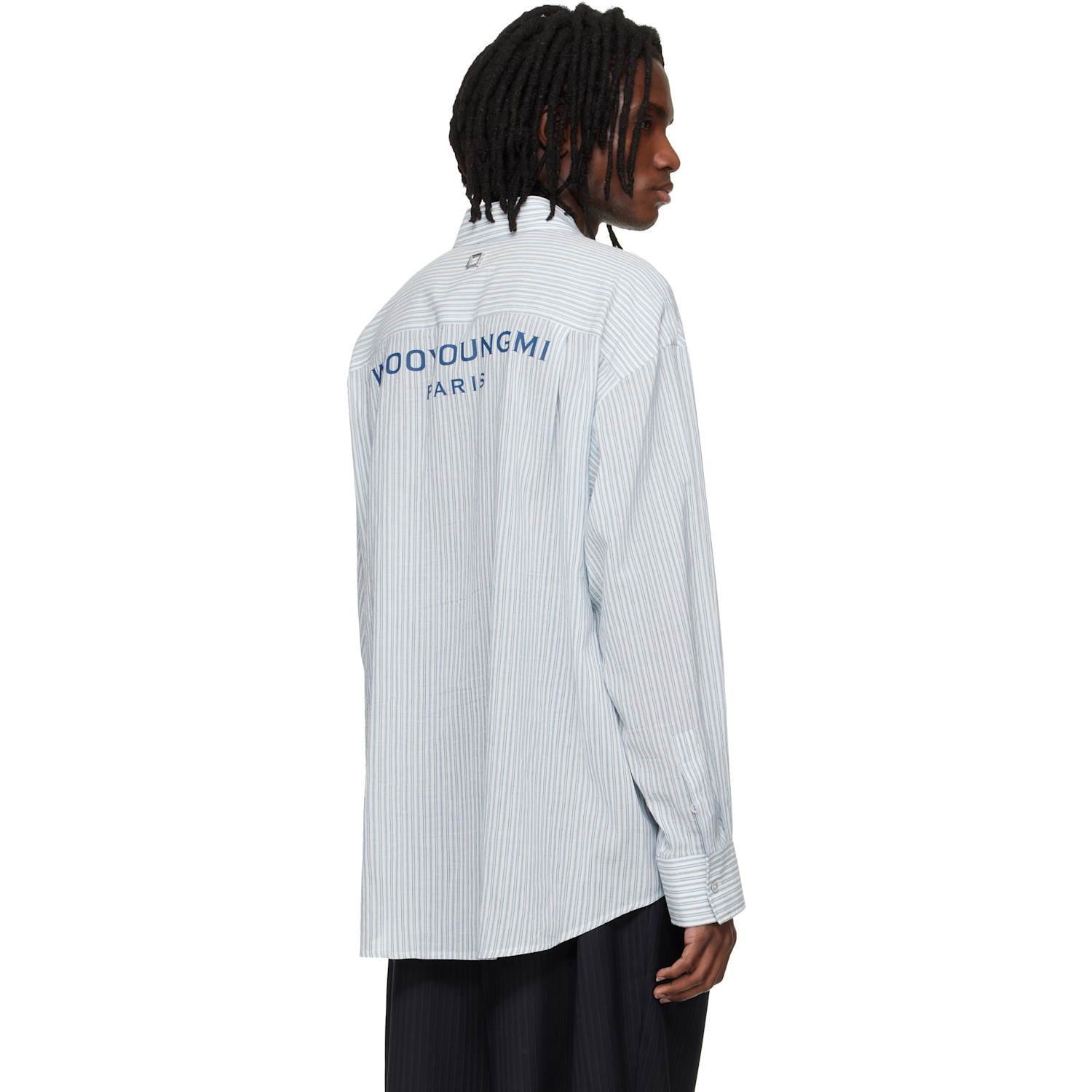  Wooyoungmi Blue Stripe Back Logo Shirt 