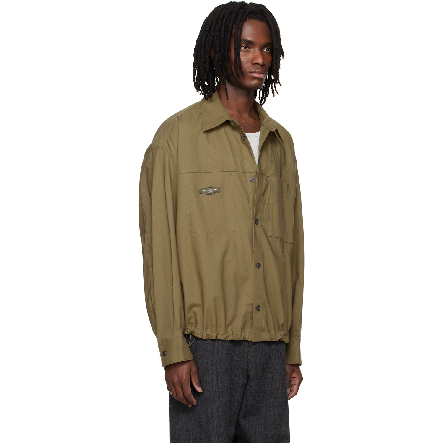  Wooyoungmi Khaki Cotton Patch Shirt 