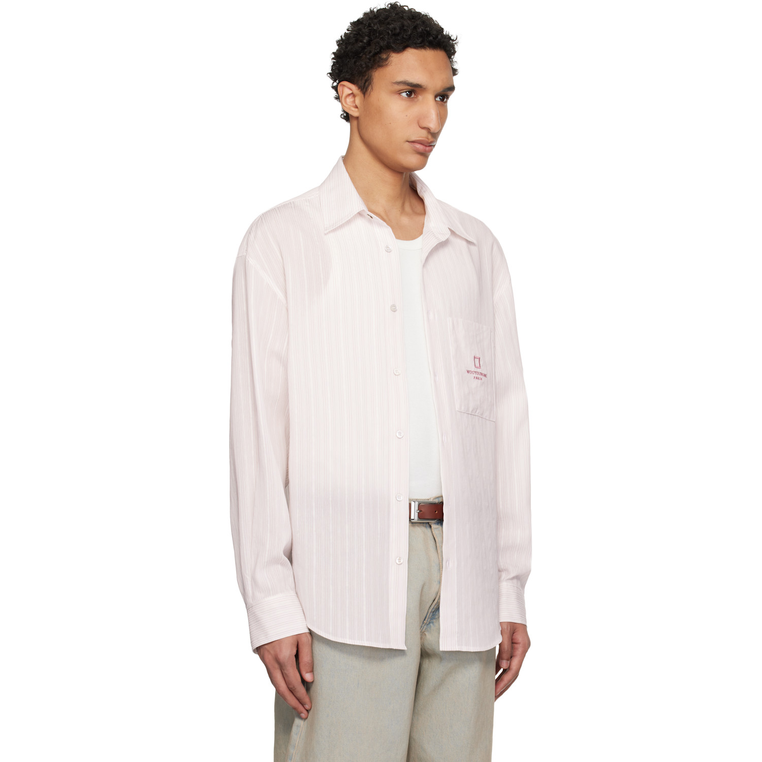  Wooyoungmi White & Pink Striped Shirt 