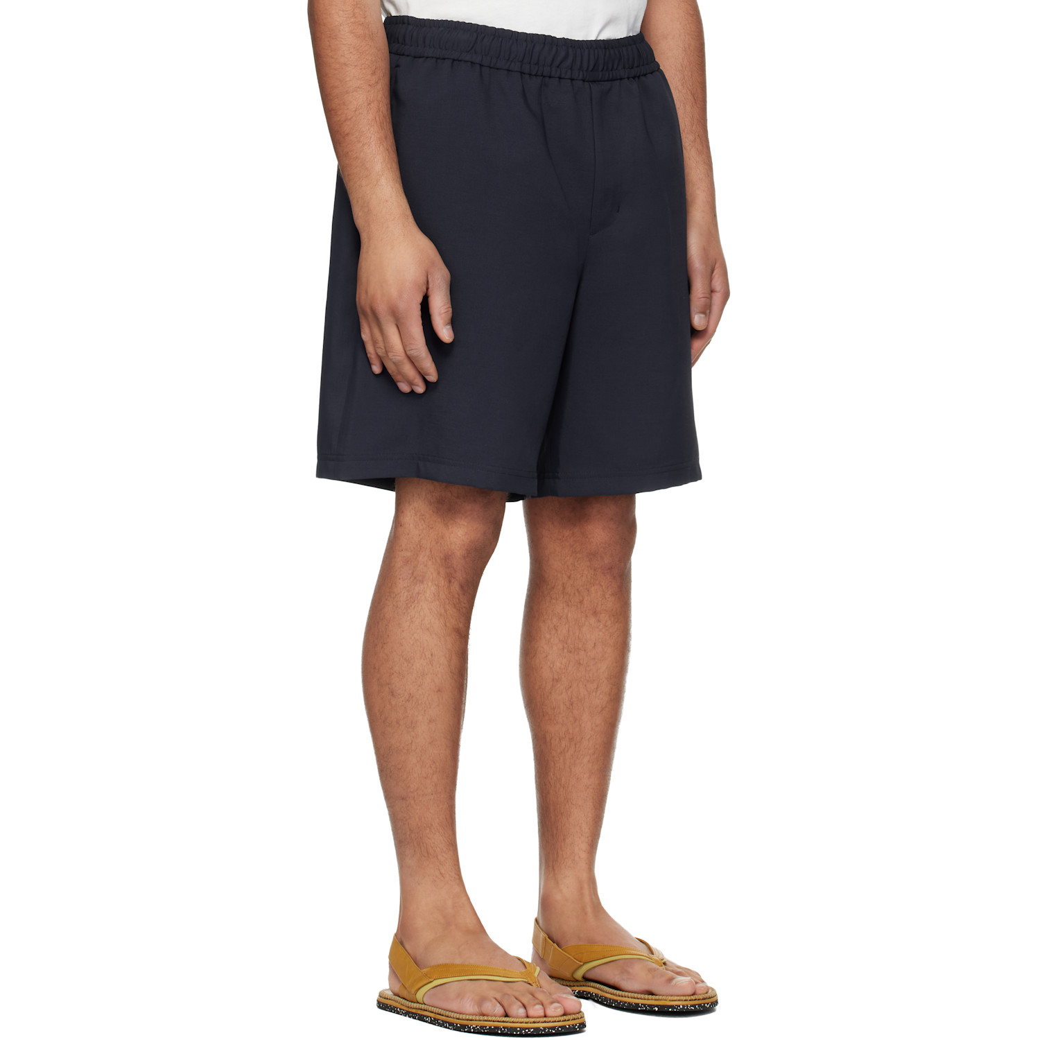 Wooyoungmi Navy Embroidered Logo Twill Shorts 