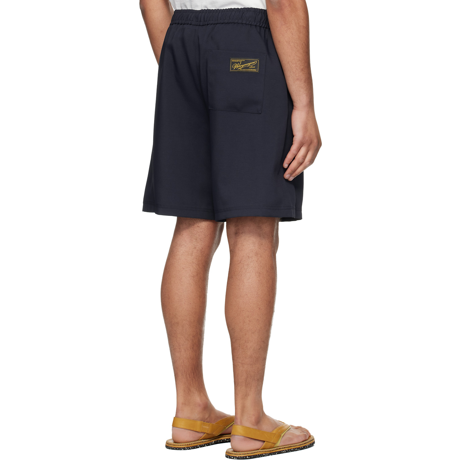  Wooyoungmi Navy Embroidered Logo Twill Shorts 