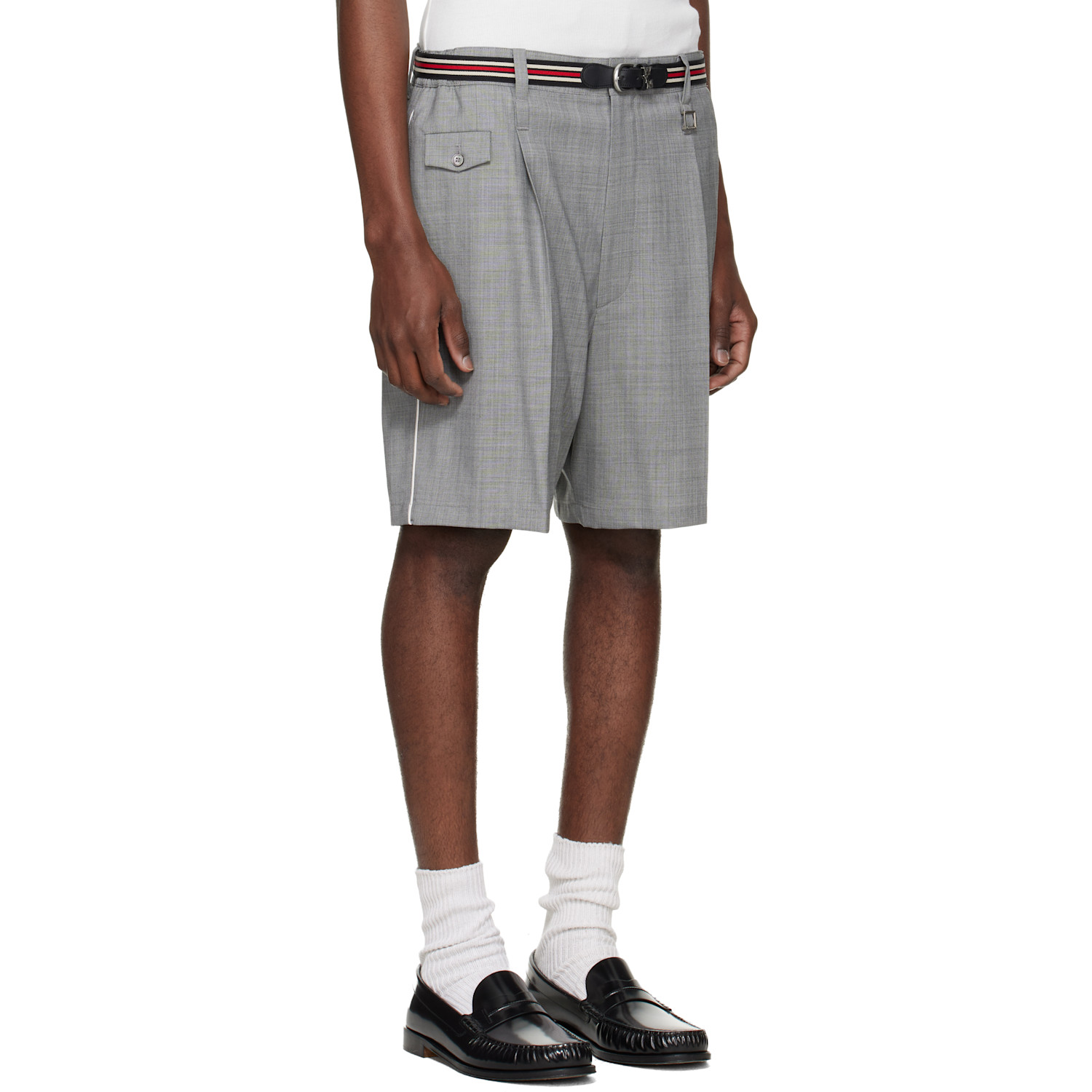  Wooyoungmi Gray Wool Poly Belted Shorts 