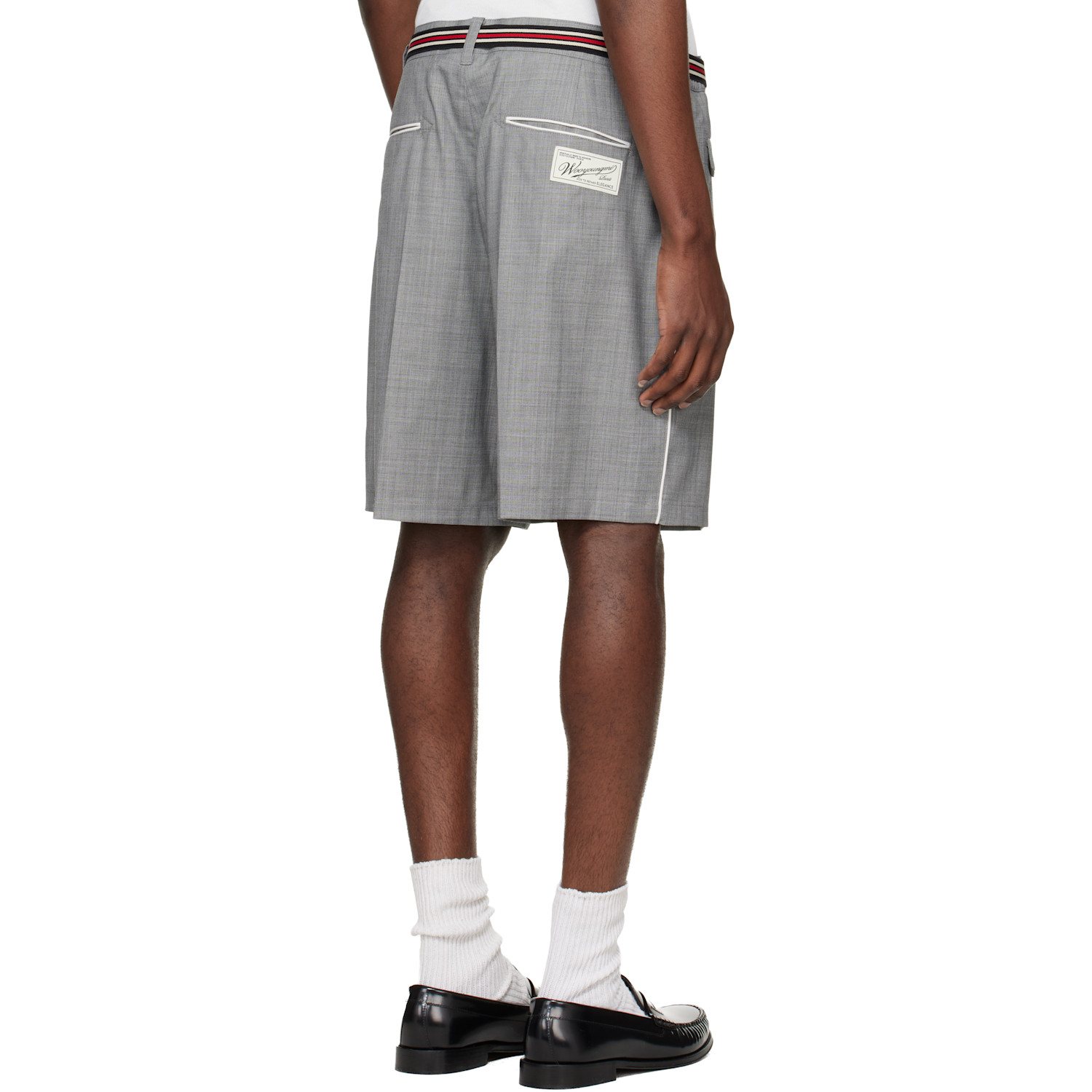  Wooyoungmi Gray Wool Poly Belted Shorts 