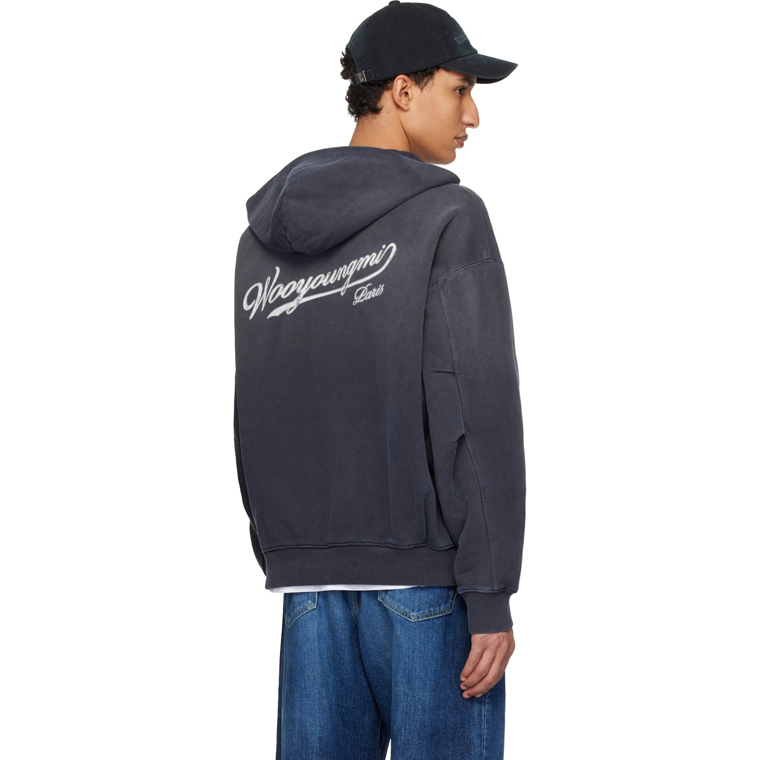  Wooyoungmi Navy Lettering Back Logo Zip-up Hoodie 