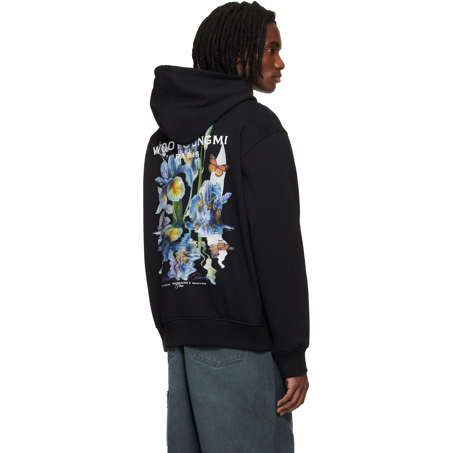  Wooyoungmi Black Flower Back Logo Hoodie 