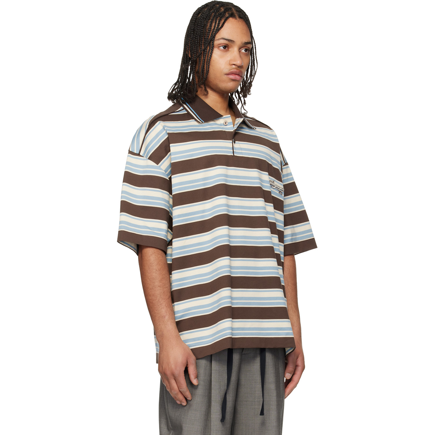  Wooyoungmi Brown & Blue Striped Polo 