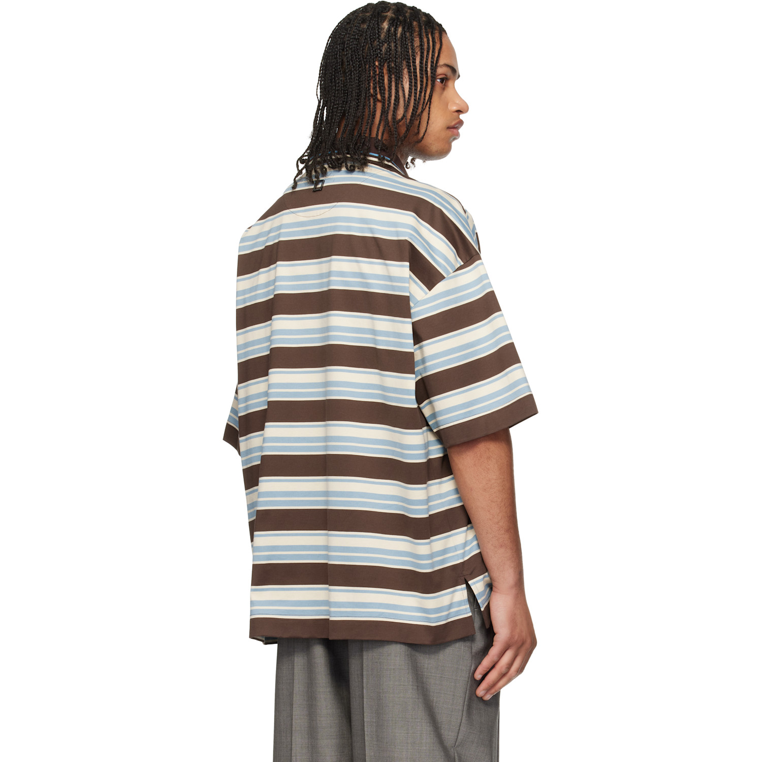  Wooyoungmi Brown & Blue Striped Polo 