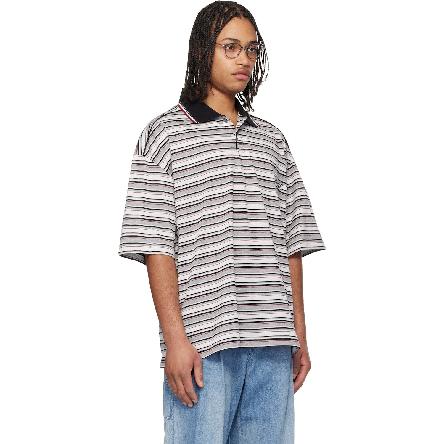  Wooyoungmi Gray & White Striped Polo 