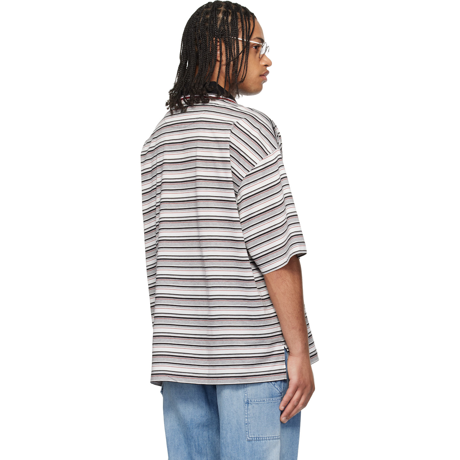  Wooyoungmi Gray & White Striped Polo 
