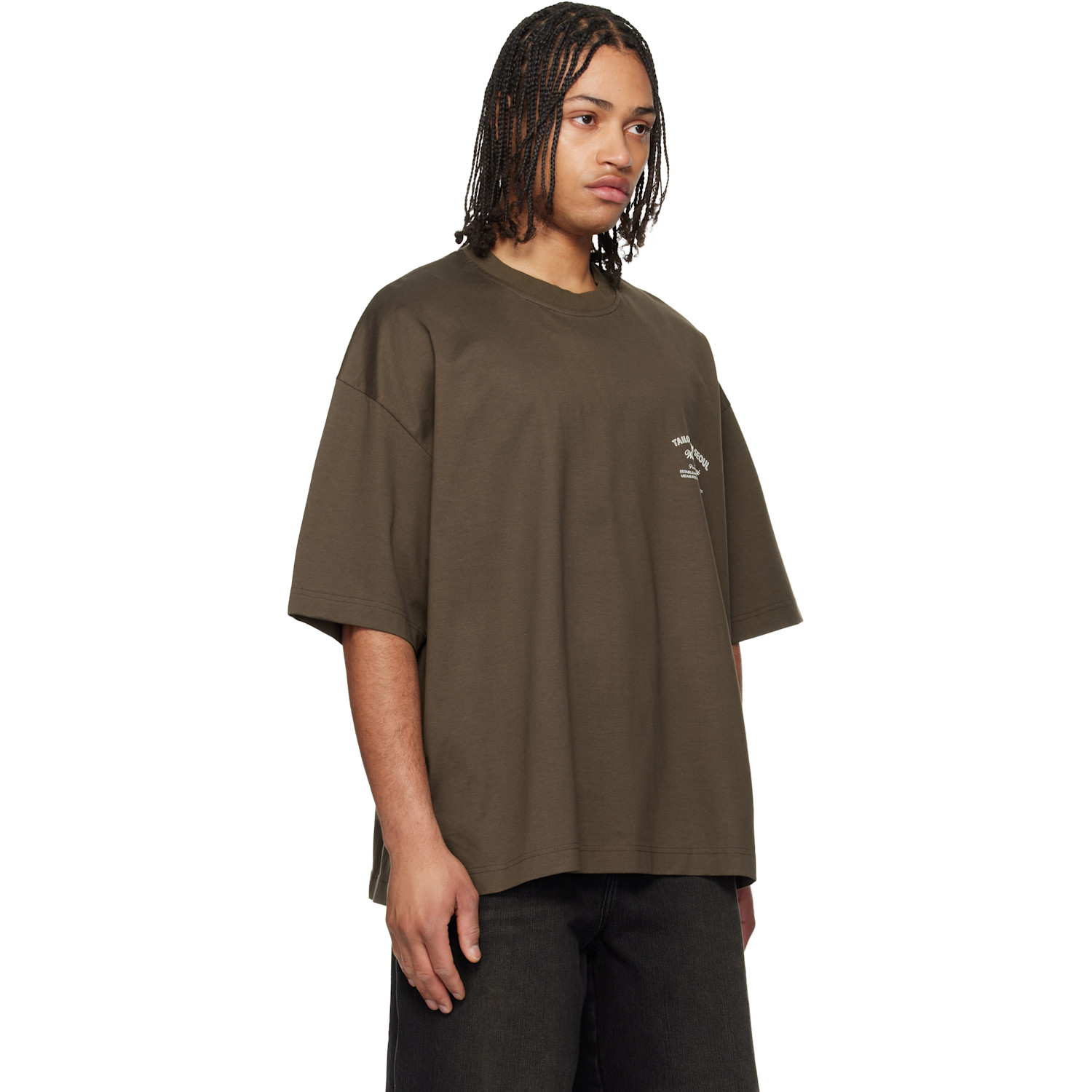  Wooyoungmi Khaki Lettering Graphic T-shirt 