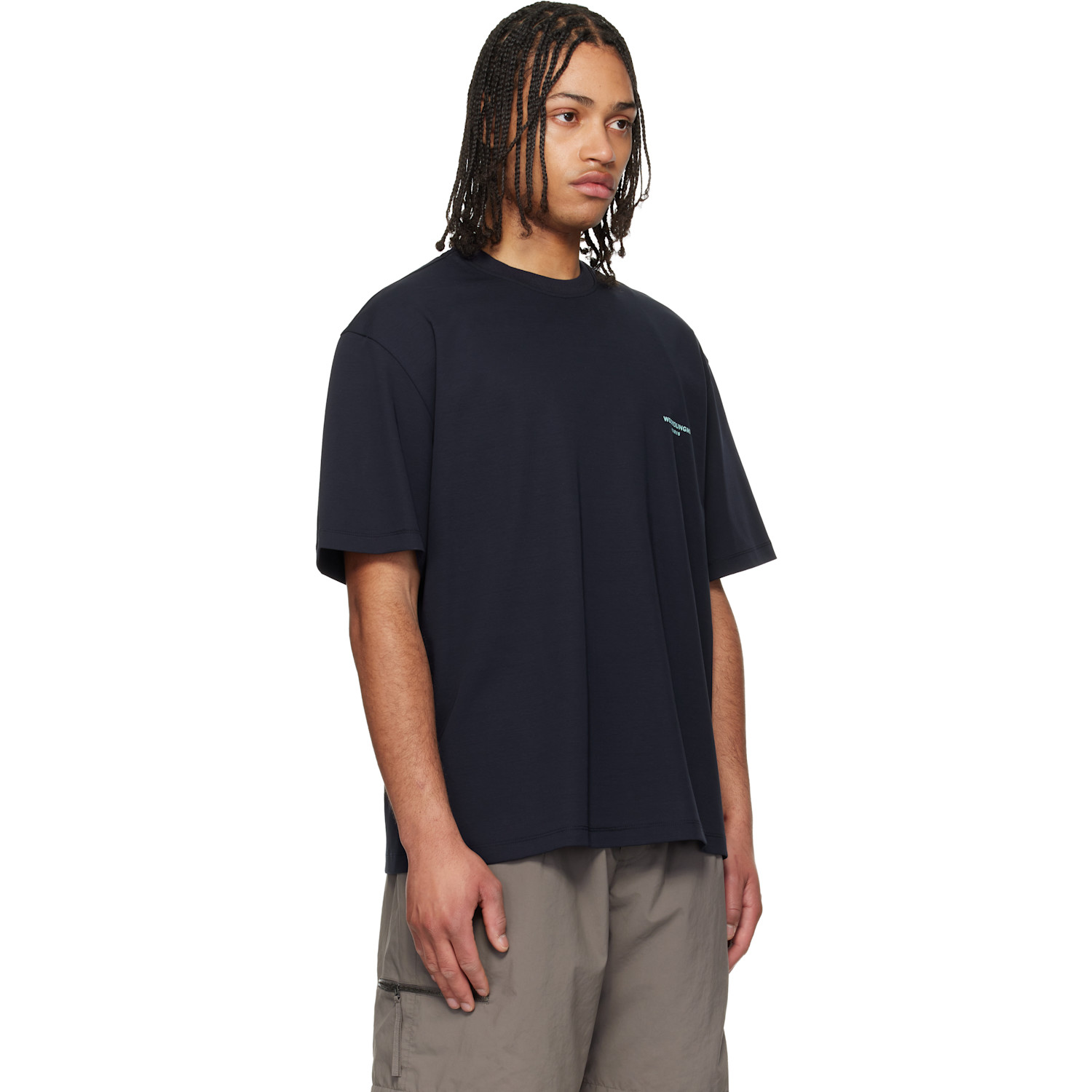 Wooyoungmi Navy Tuft Embroidered Back Logo T-shirt 