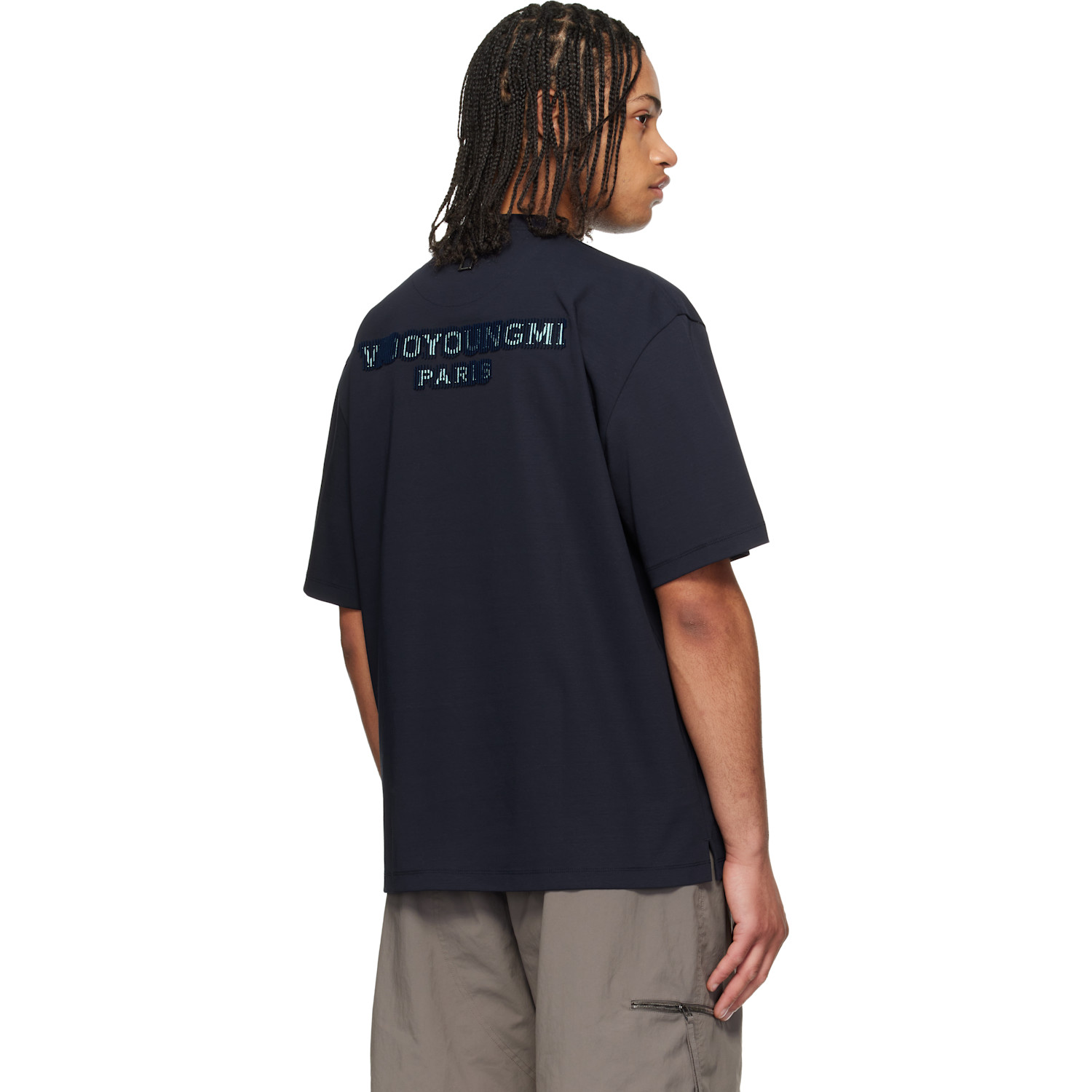  Wooyoungmi Navy Tuft Embroidered Back Logo T-shirt 