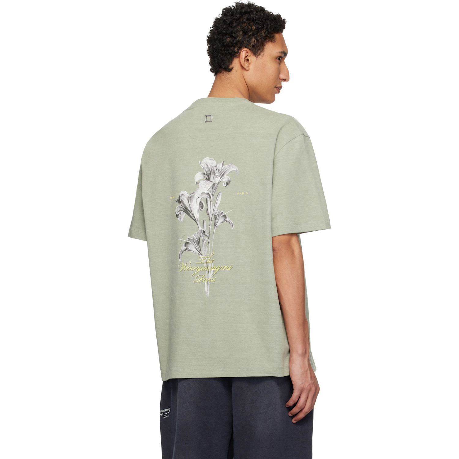  Wooyoungmi Khaki Flower Back Logo T-shirt 