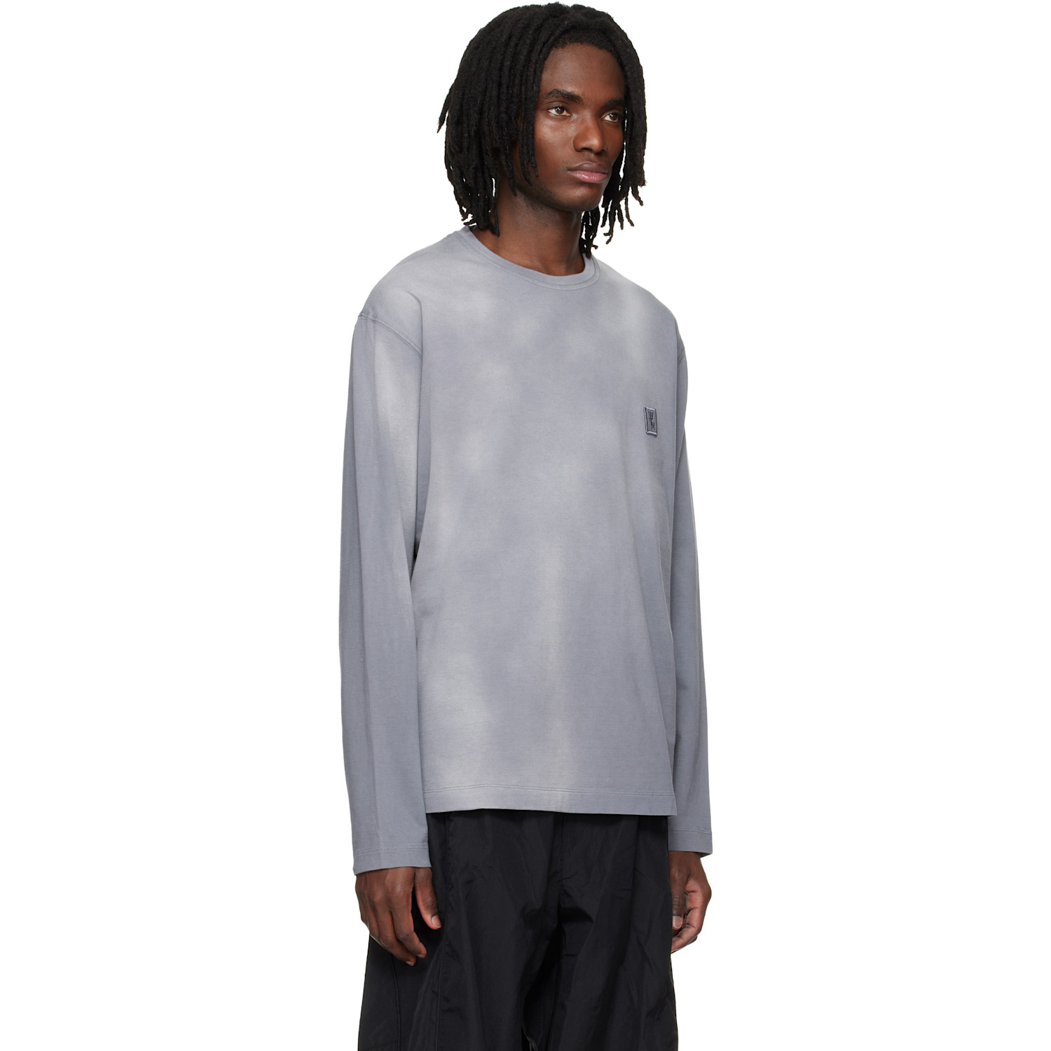  Wooyoungmi Gray Long-sleeve Dyed Back Logo T-shirt 