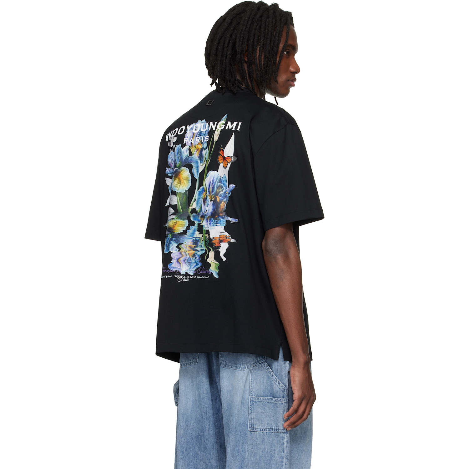  Wooyoungmi Black Flower Back Logo T-shirt 