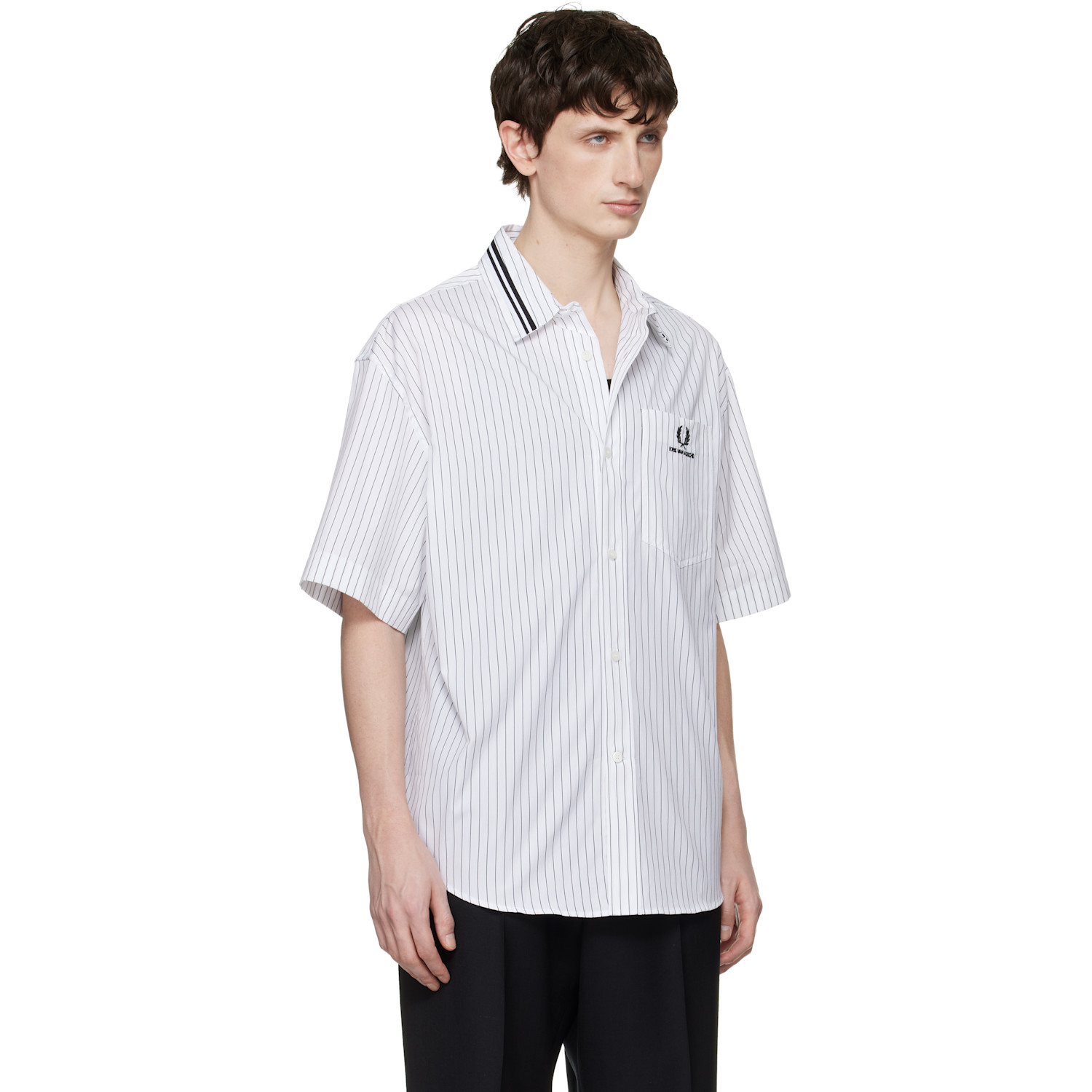  Fred Perry White Kris Van Assche Edition Pinstripe Short Sleeve Shirt 
