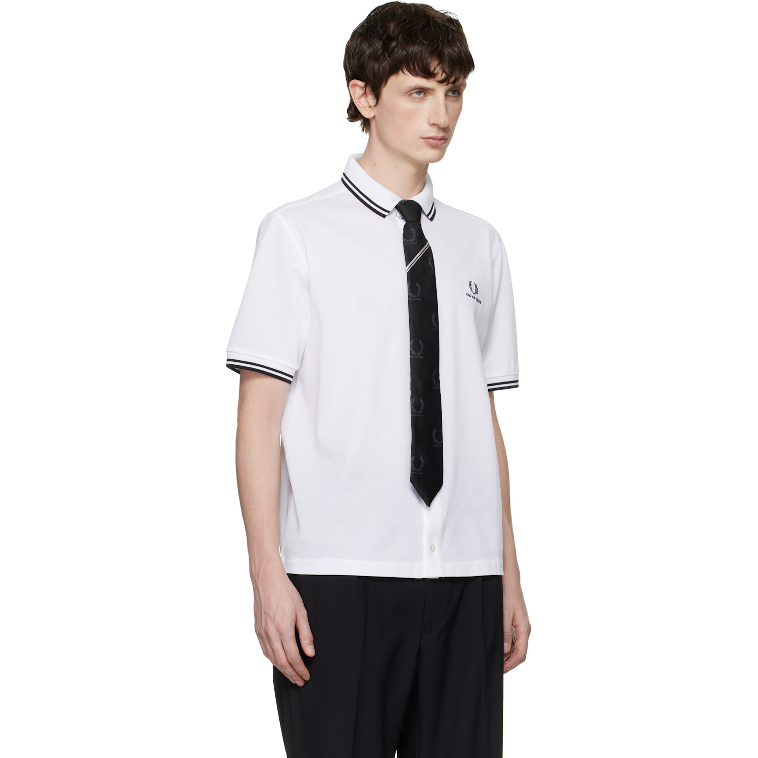  Fred Perry White Kris Van Assche Edition Pinstripe Short Sleeve Shirt 