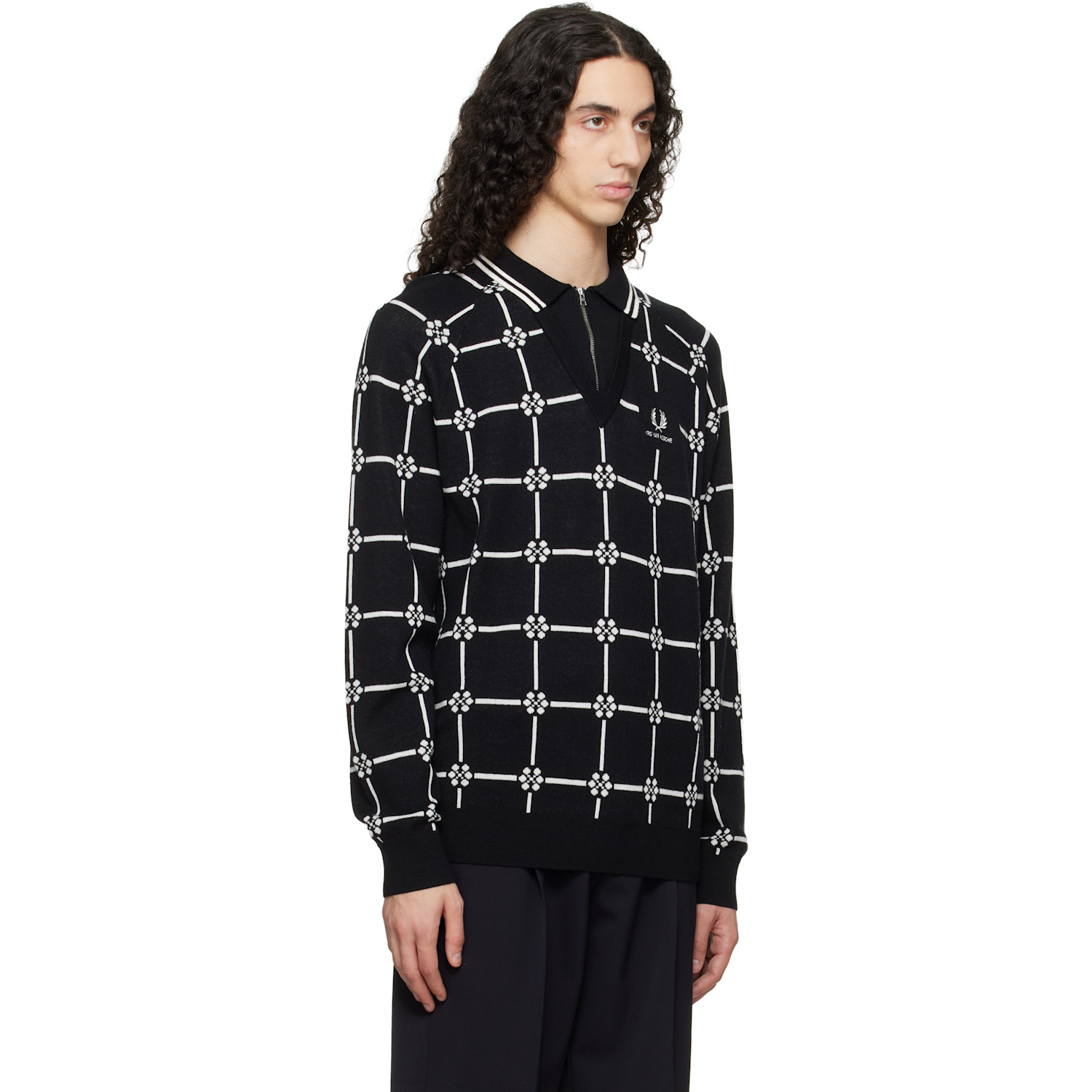  Fred Perry Black Kris Van Assche Edition Long Sleeve Knitted Polo 