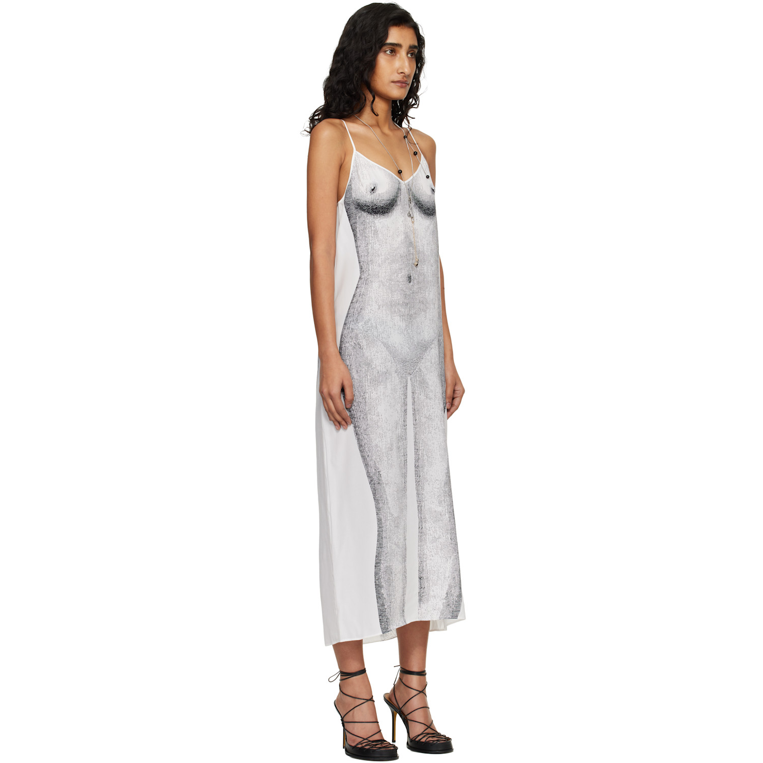  Moschino White Printed Crepe Midi Dress 