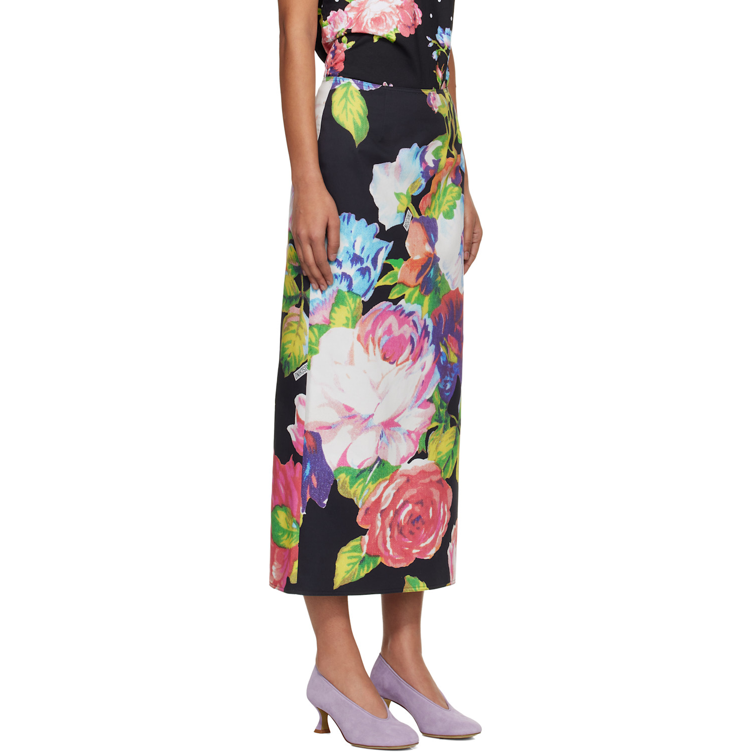  Moschino Black Printed Stretch Cotton Midi Skirt 