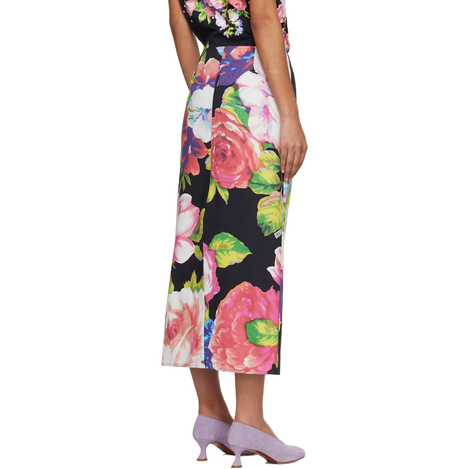  Moschino Black Printed Stretch Cotton Midi Skirt 