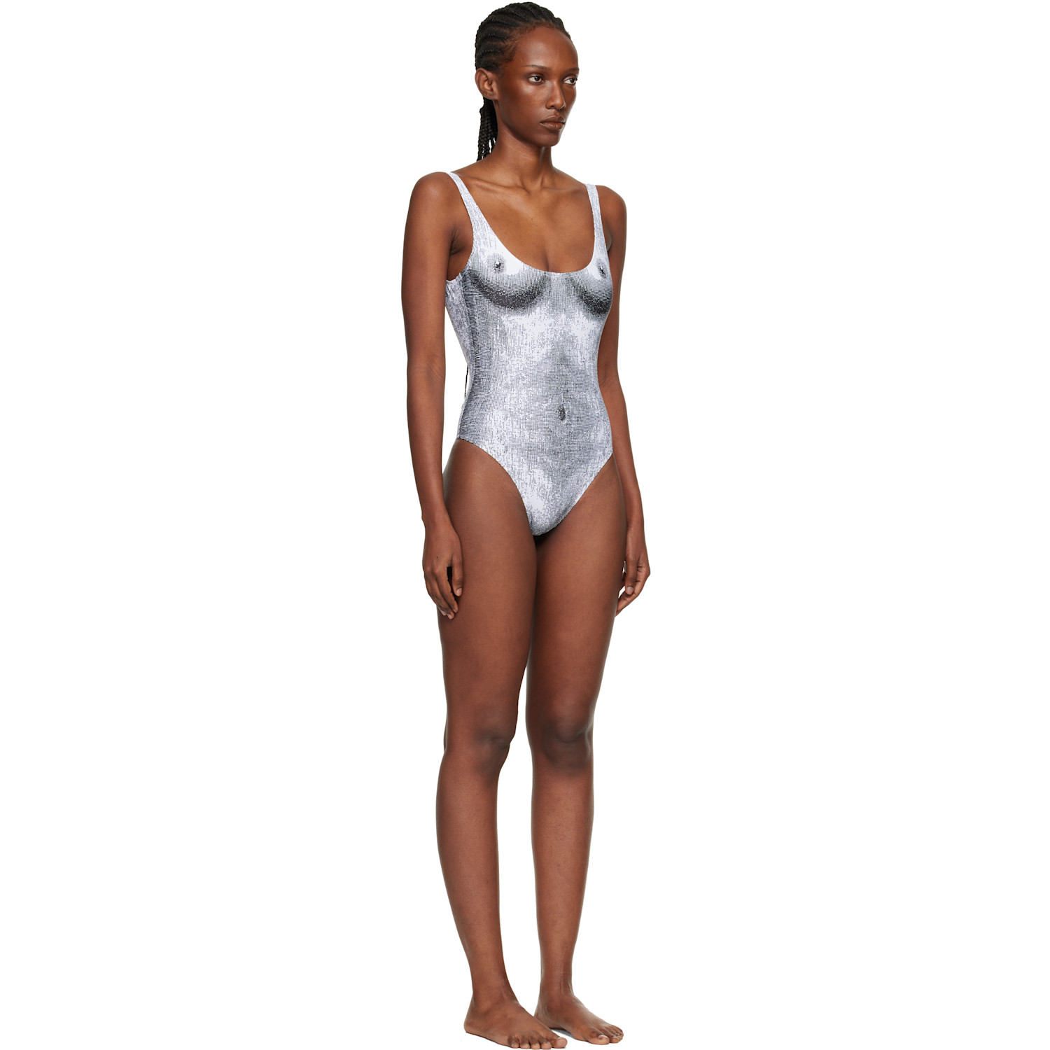  Moschino White & Black Printed Lycra One-piece Swimsuit 