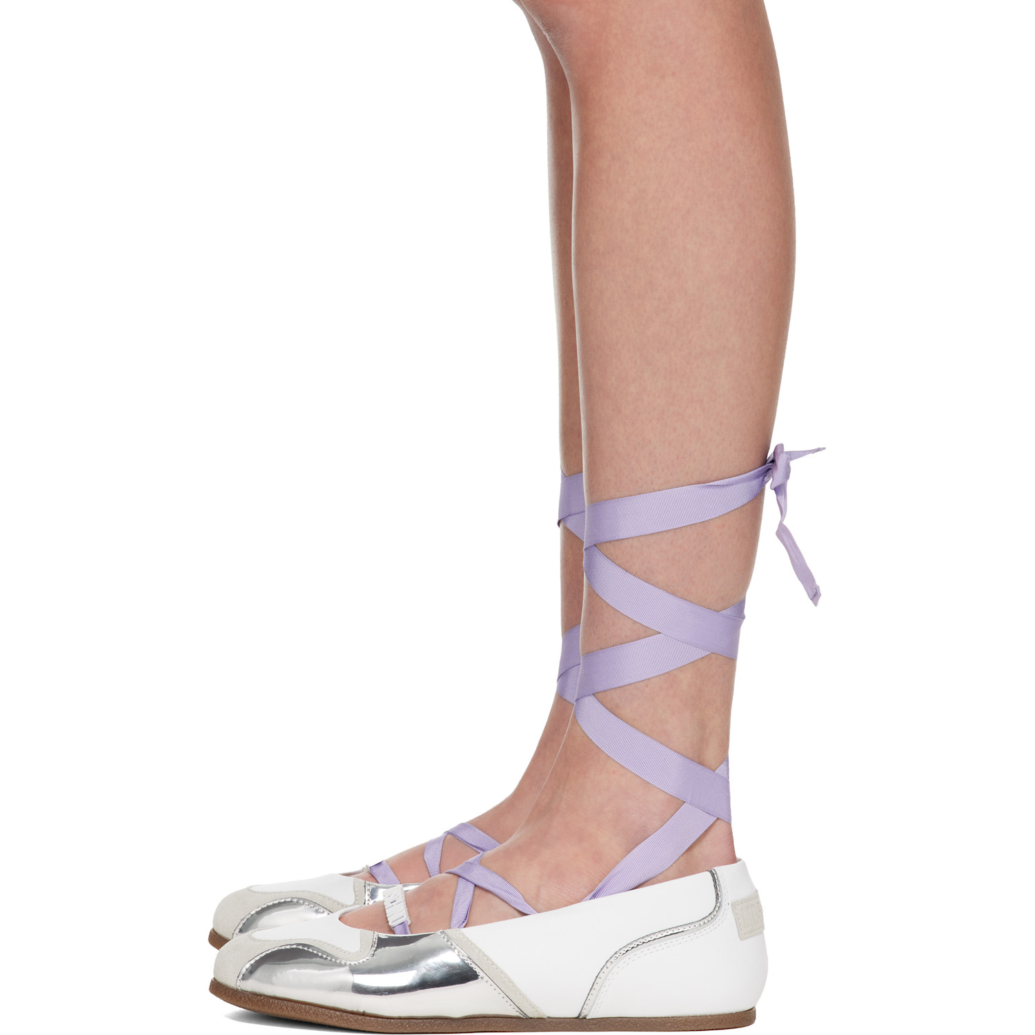  Moschino White Suede Mirror Effect Ballerina Flats 