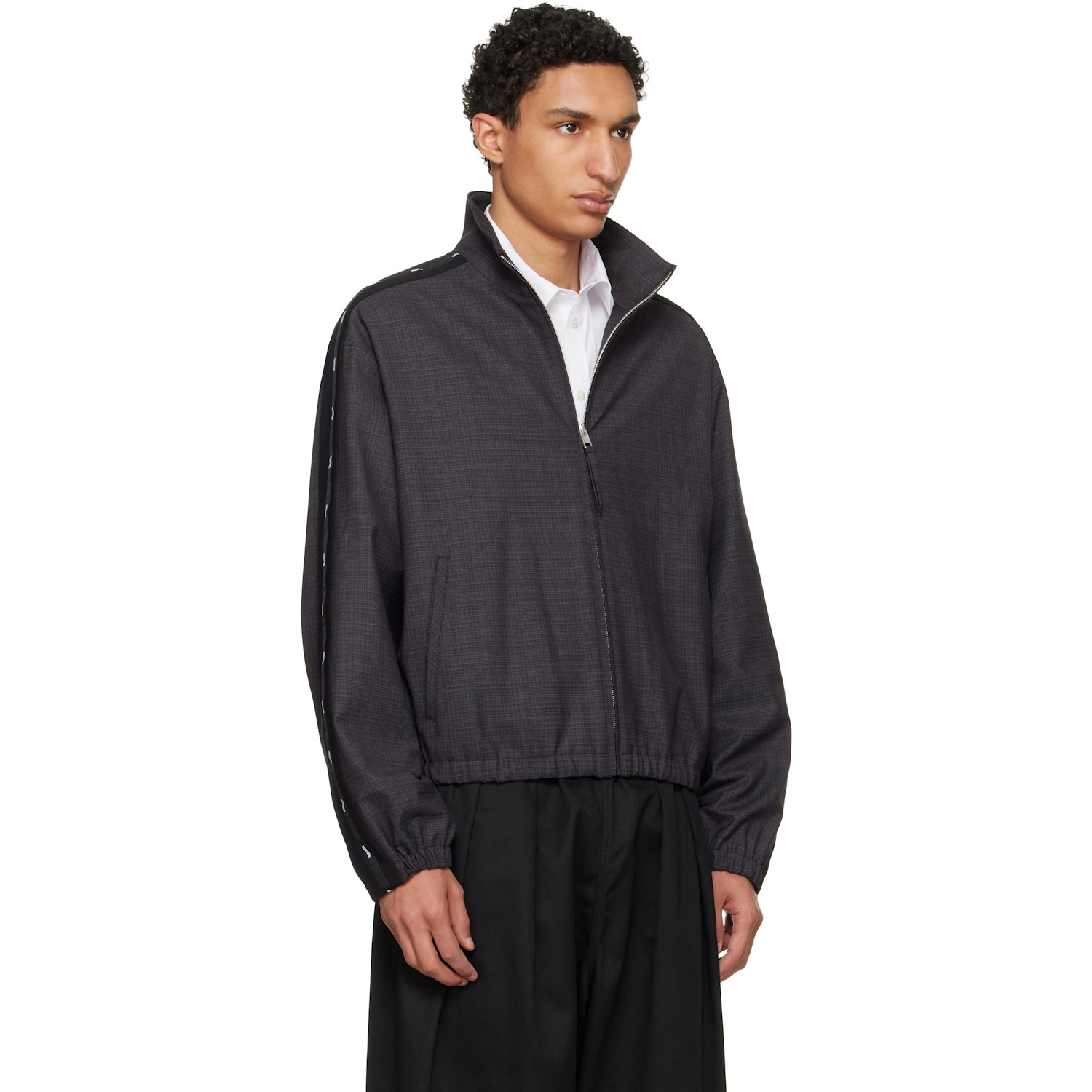  Moschino Gray Logo Tape Jacket 